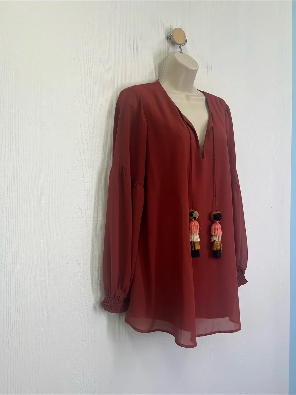 Show Me Your MuMu - Jelina Tassel Long Sleeve V Neck Boho Blouse Size Small